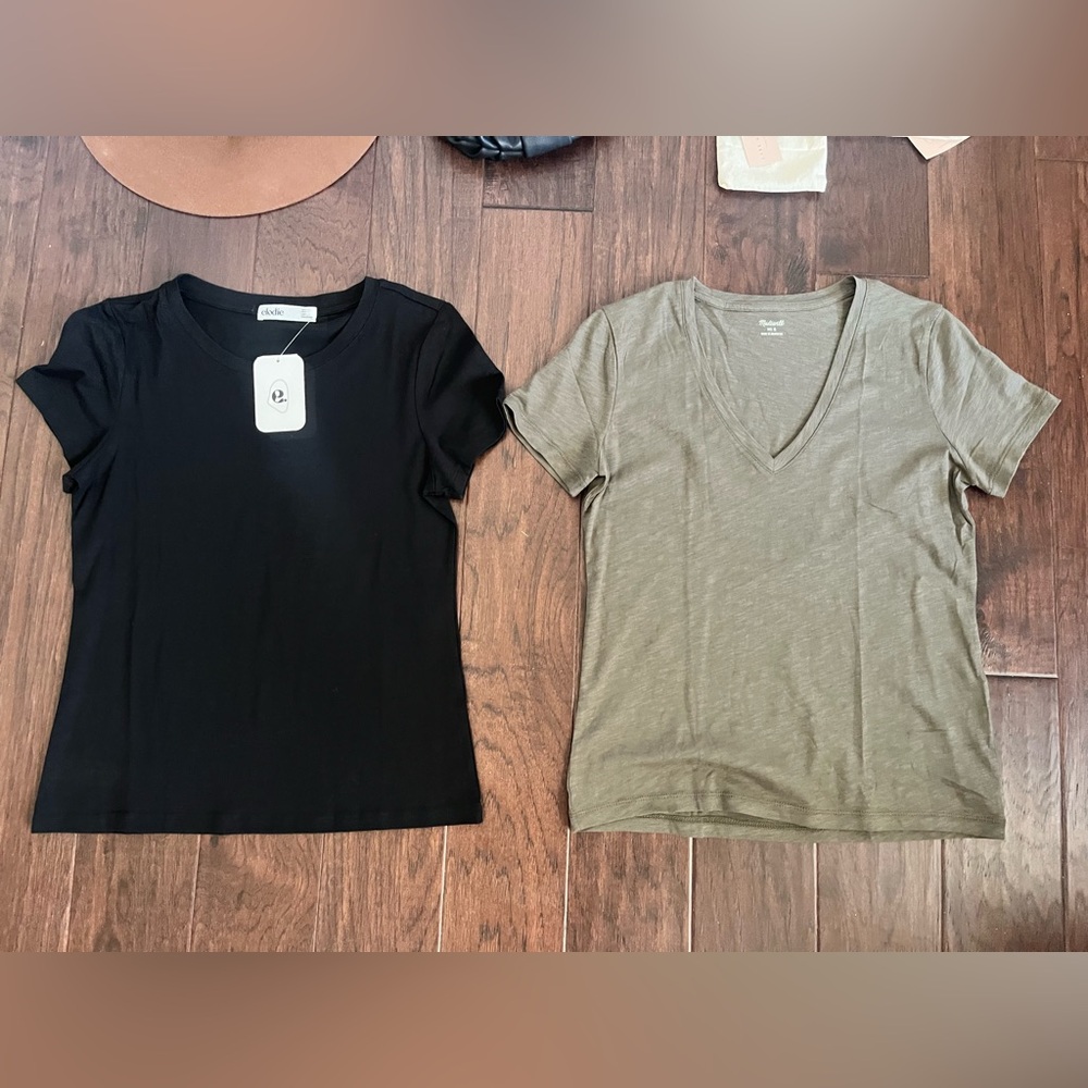 Small Madewell and Elodie shirts. True to size.